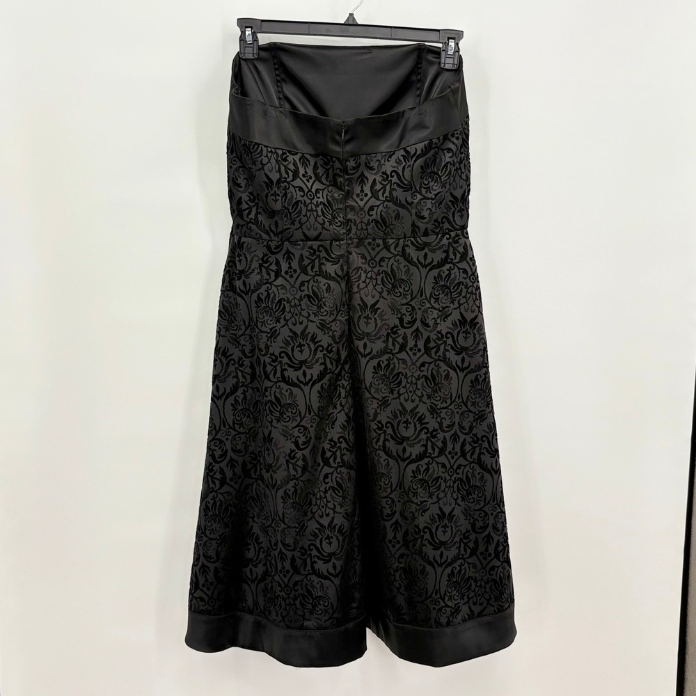 White House Black Market Black Damask Strapless Midi Dress Satin Trim Size 14 - Picture 2 of 8
